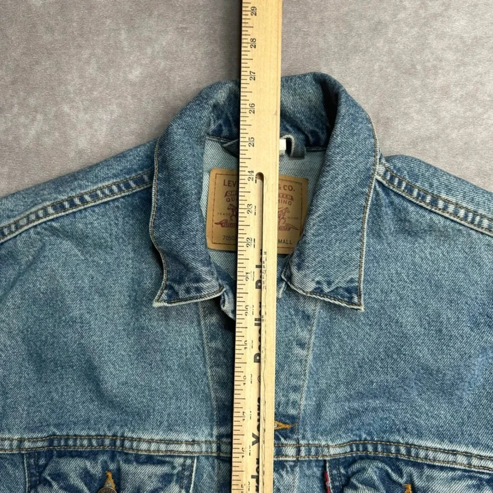 Vtg 90s Levis Mens 70507-0389 Denim Trucker Jacket Light Wash Blue Small Type 3 - Picture 3 of 5